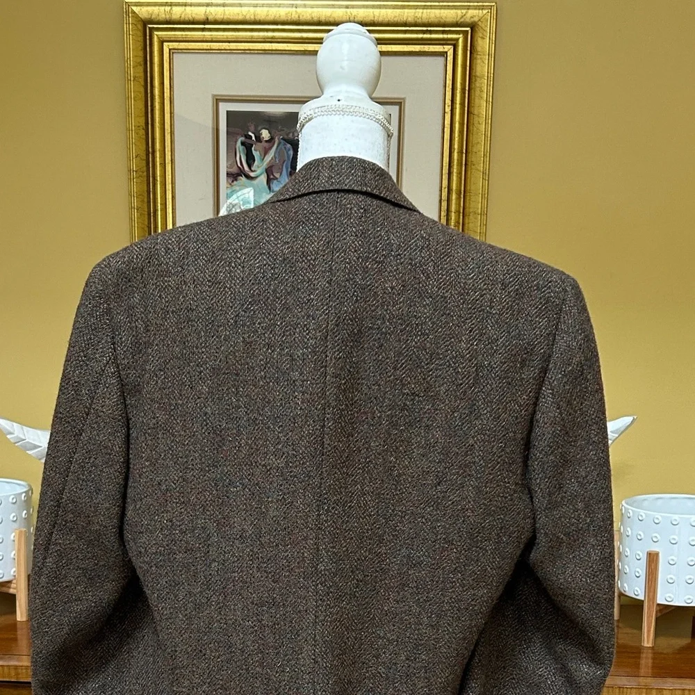 Vtg 100% Pure Scottish Wool Brown Harris Tweed Herringbone Sport Coat by GANT